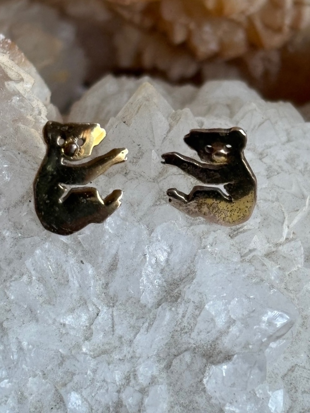 Vtg 1980s Robin Kahn Signed Sterling Silver Koala Bear Stud Earrings
